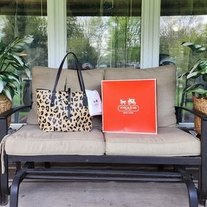 Coach Leather Market Tote leopard print.